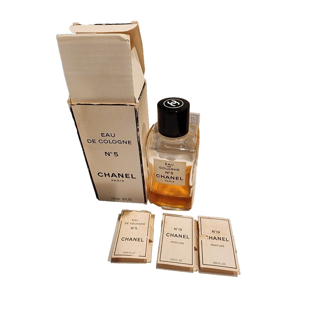 VINTAGE CHANEL No 5 Eau De Cologne EDC SPLASH 8oz Partial Bottle & Samples